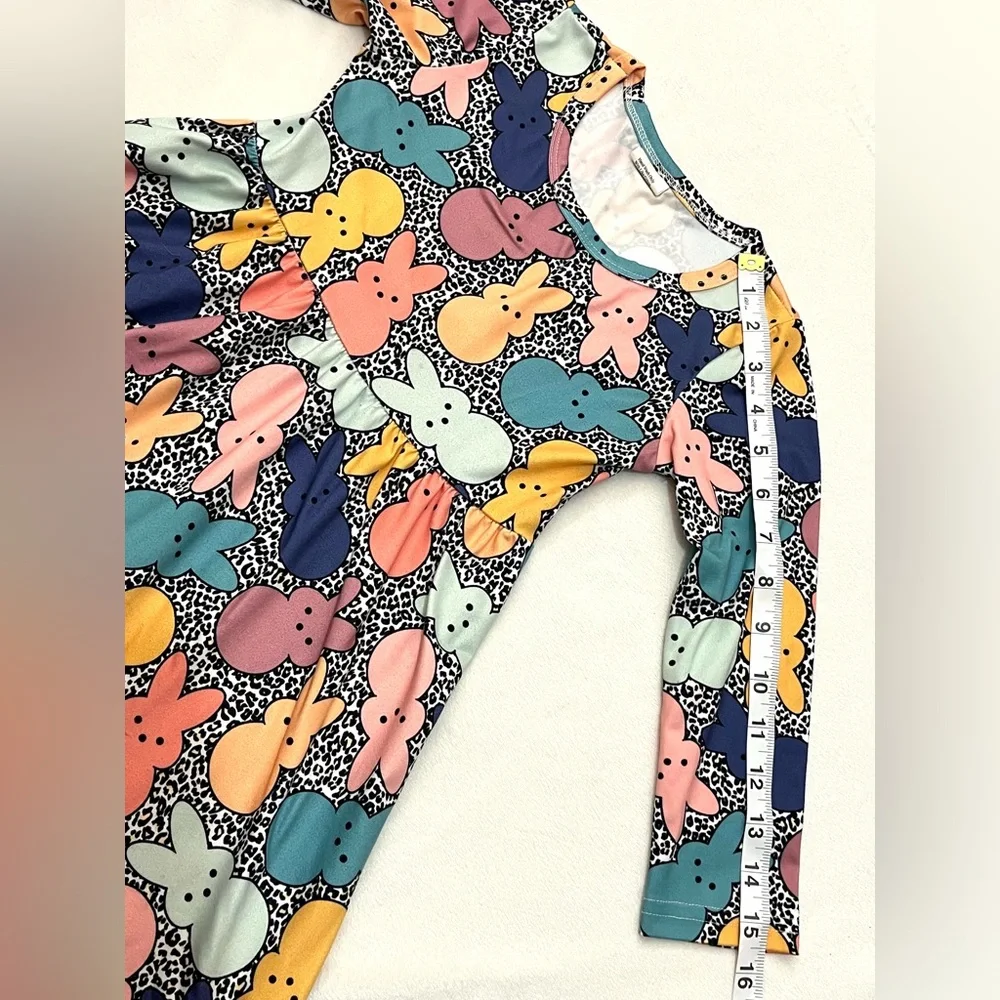 Bunny Peeps Colorful Print Kids Long Sleeve Cotton Blend Dress Size 4T - Picture 6 of 12